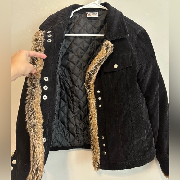 Y2K Disney Grunge Mickey Black Baddie Corduroy Faux Fur EGirl Jacket Small - Picture 5 of 12
